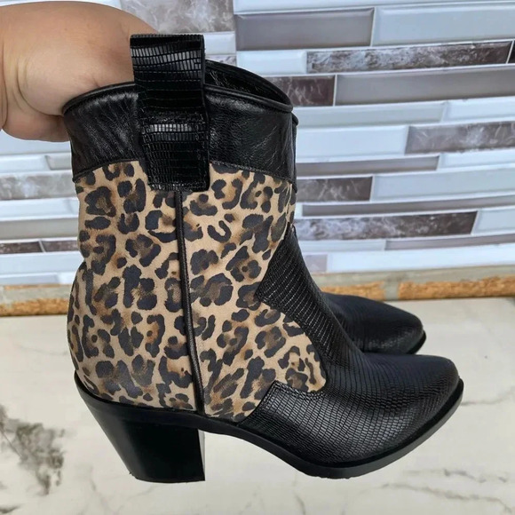 Alberto Zago Leather & Cheetah Print Booties 37 - Picture 3 of 8